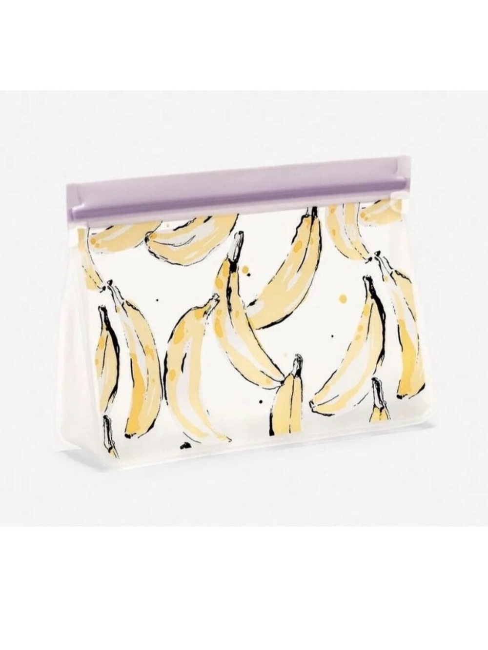 Thirty-one Clear Banana Print Cosmetic Pouch with Lavender Top